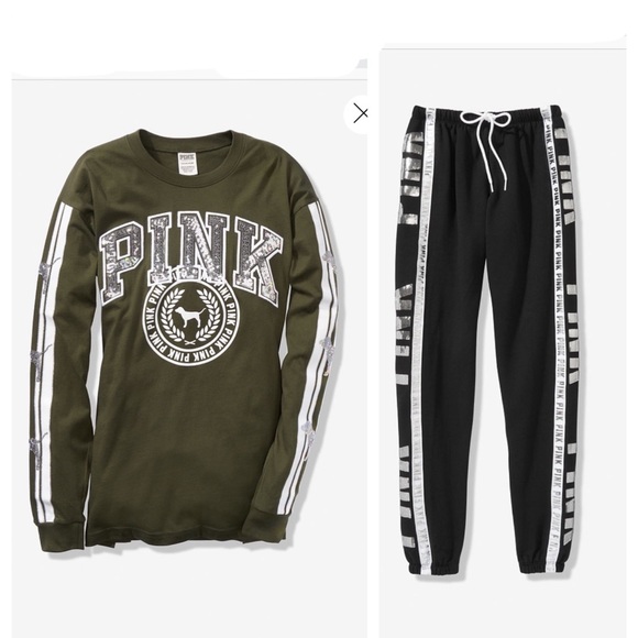 PINK Victoria's Secret Tops - NIP VS PINK BLING CAMPUS TEE/CLASSIC PANT